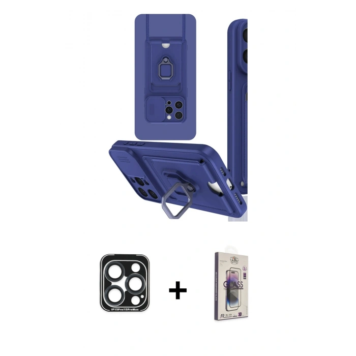 MARSİLYAN™- iPhone 15 Pro Max Kılıf Vadi Form Prime - Siyah Bilvis 3D Cam Ekran Koruyucu + PVD Metal Kamera Lens - LT
