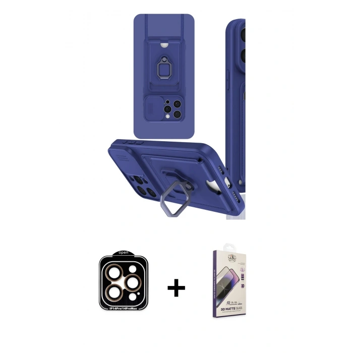 MARSİLYAN™- iPhone 15 Pro Max Kılıf Vadi Form Prime - Siyah Bilvis 3D Mat Cam Ekran Koruyucu + PVD Metal Kamera Lens - TU