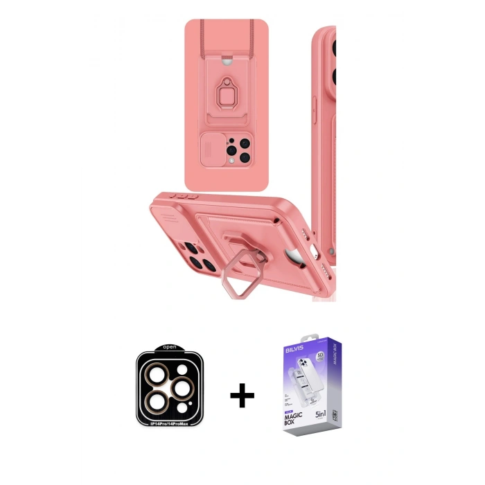 MARSİLYAN™- iPhone 15 Pro Max Kılıf Vadi Form Prime - Siyah Bilvis 5in1 3D Magic Cam Ekran Koruyucu + PVD Metal Kamera Lens - TU