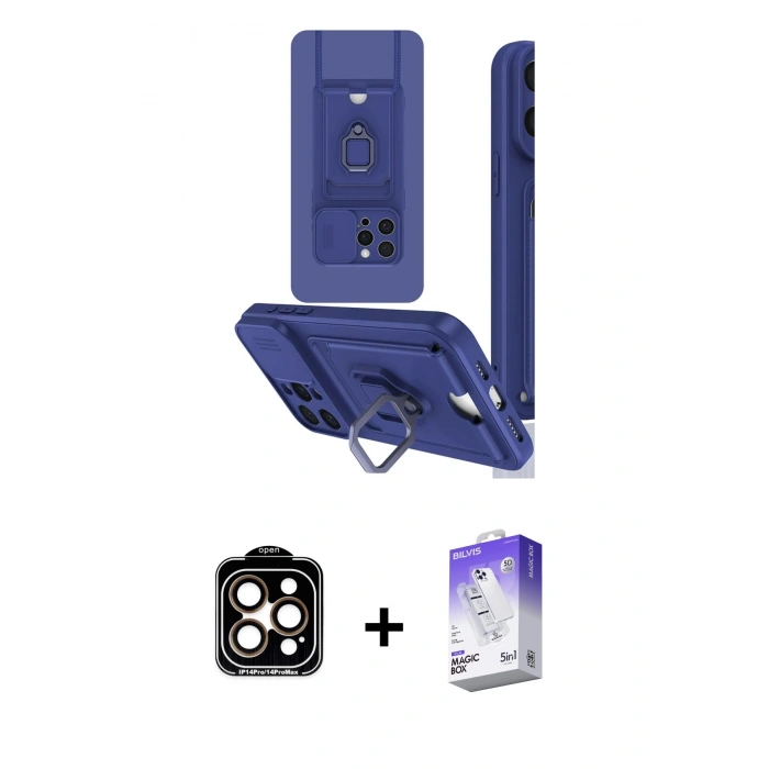 MARSİLYAN™- iPhone 15 Pro Max Kılıf Vadi Form Prime - Siyah Bilvis 5in1 3D Magic Cam Ekran Koruyucu + PVD Metal Kamera Lens - TU