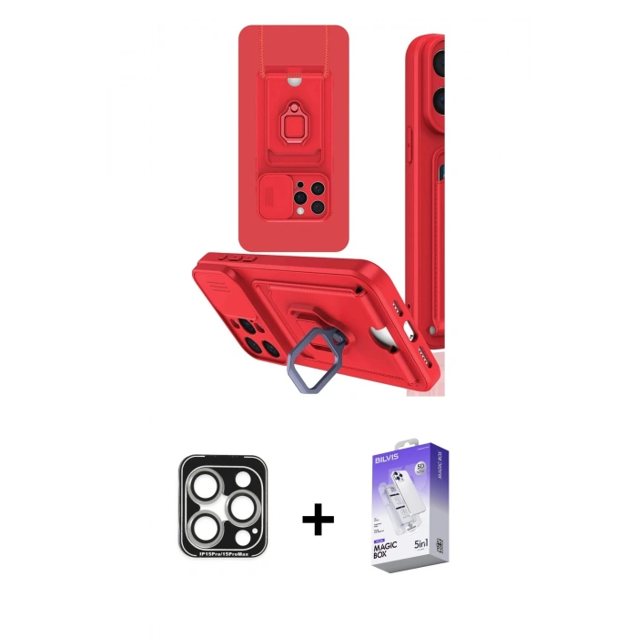 MARSİLYAN™- iPhone 15 Pro Max Kılıf Vadi Form Prime - Siyah Bilvis 5in1 3D Magic Cam Ekran Koruyucu + PVD Metal Kamera Lens - GS