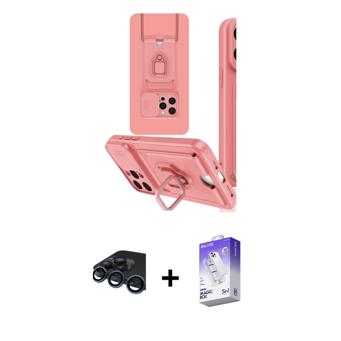 MARSİLYAN™- iPhone 15 Pro Max Kılıf Vadi Form Prime - Siyah Bilvis 5in1 3D Magic Cam Ekran Koruyucu + Raze Metal Kamera Lens - LT