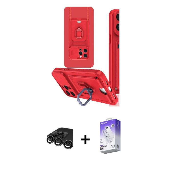 MARSİLYAN™- iPhone 15 Pro Max Kılıf Vadi Form Prime - Siyah Bilvis 5in1 3D Magic Cam Ekran Koruyucu + Raze Metal Kamera Lens - TMGI
