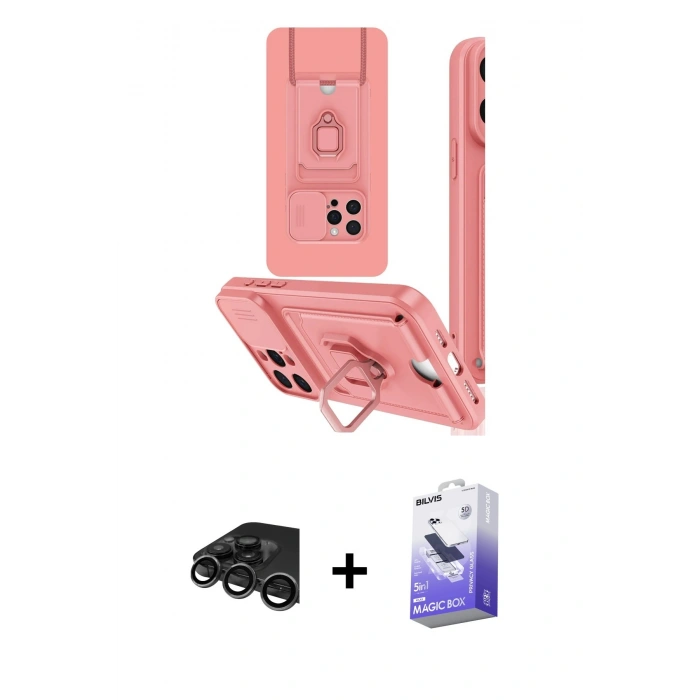 MARSİLYAN™- iPhone 15 Pro Max Kılıf Vadi Form Prime - Siyah Bilvis 5in1 5D Magic Hayalet Cam Ekran Koruyucu + Raze Metal Kamera Lens - TMGI