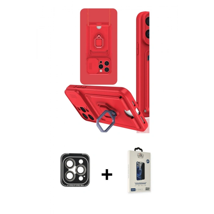 MARSİLYAN™- iPhone 15 Pro Max Kılıf Vadi Form Prime - Siyah Bilvis Hayalet Cam Ekran Koruyucu + PVD Metal Kamera Lens - GI