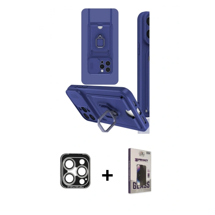 MARSİLYAN™- iPhone 15 Pro Max Kılıf Vadi Form Prime - Siyah Bilvis Hayalet Cam Ekran Koruyucu + PVD Metal Kamera Lens - GS