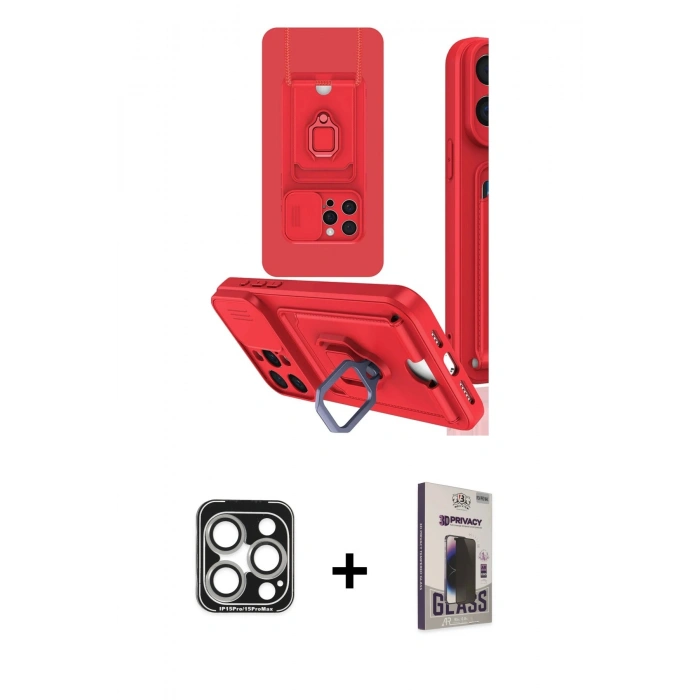 MARSİLYAN™- iPhone 15 Pro Max Kılıf Vadi Form Prime - Siyah Bilvis Hayalet Cam Ekran Koruyucu + PVD Metal Kamera Lens - GS