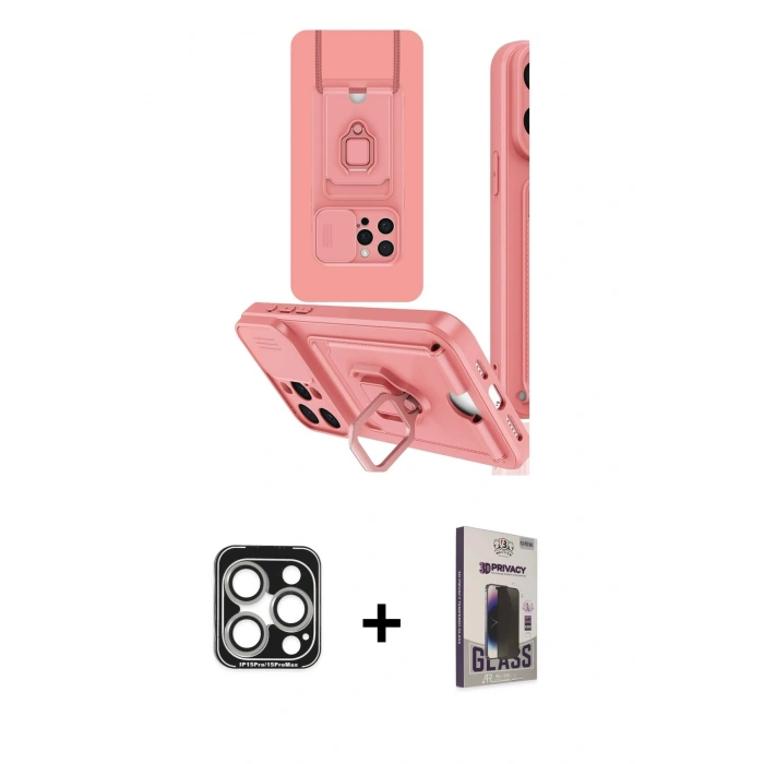MARSİLYAN™- iPhone 15 Pro Max Kılıf Vadi Form Prime - Siyah Bilvis Hayalet Cam Ekran Koruyucu + PVD Metal Kamera Lens - GS