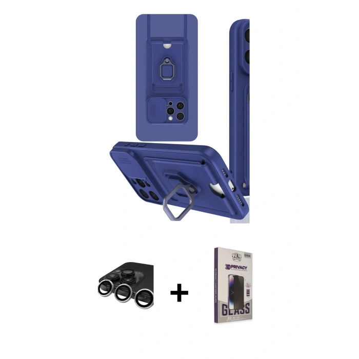 MARSİLYAN™- iPhone 15 Pro Max Kılıf Vadi Form Prime - Siyah Bilvis Hayalet Cam Ekran Koruyucu + Raze Metal Kamera Lens - GS