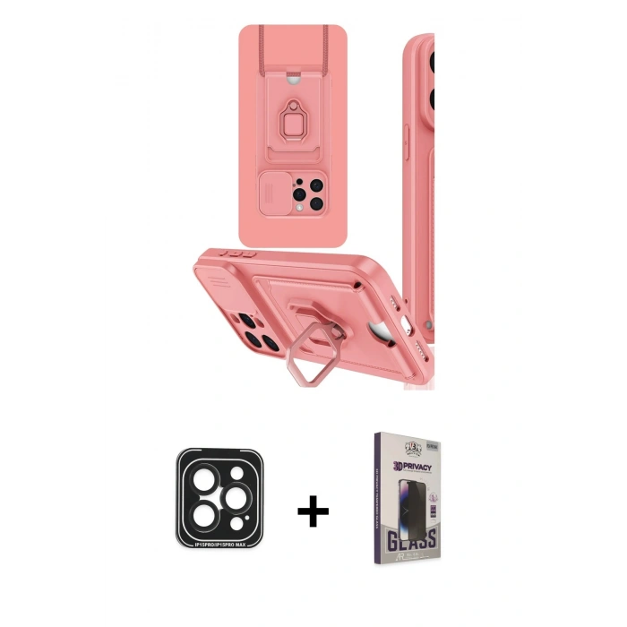 MARSİLYAN™- iPhone 15 Pro Max Kılıf Vadi Form Prime - Siyah Bilvis Hayalet Cam Ekran Koruyucu + Siyah PVD Metal Kamera Lens