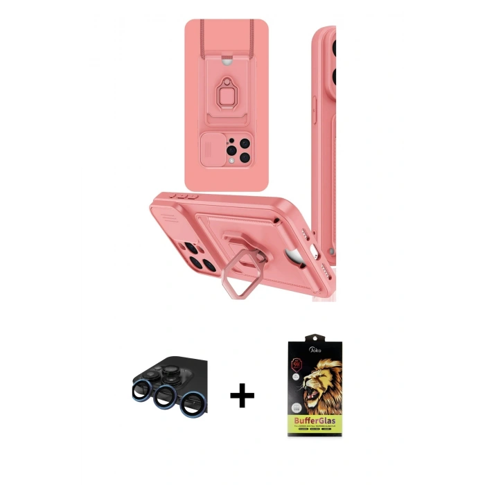 MARSİLYAN™- iPhone 15 Pro Max Kılıf Vadi Form Prime - Siyah Buffer Cam Ekran Koruyucu + Lacivert Raze Metal Kamera Lens