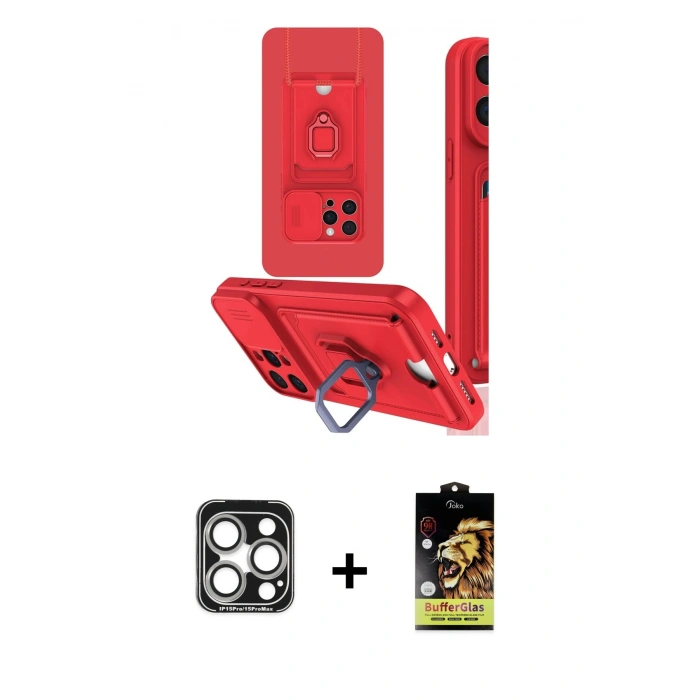 MARSİLYAN™- iPhone 15 Pro Max Kılıf Vadi Form Prime - Siyah Buffer Cam Ekran Koruyucu + PVD Metal Kamera Lens - GS