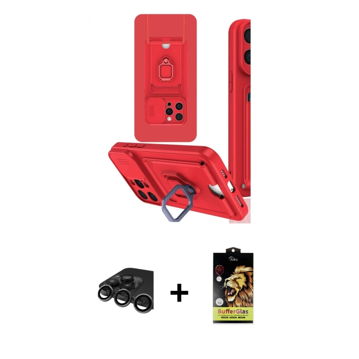 MARSİLYAN™- iPhone 15 Pro Max Kılıf Vadi Form Prime - Siyah Buffer Cam Ekran Koruyucu + Raze Metal Kamera Lens - TMGI