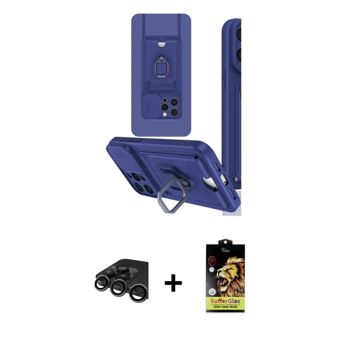 MARSİLYAN™- iPhone 15 Pro Max Kılıf Vadi Form Prime - Siyah Buffer Cam Ekran Koruyucu + Raze Metal Kamera Lens - TMGI
