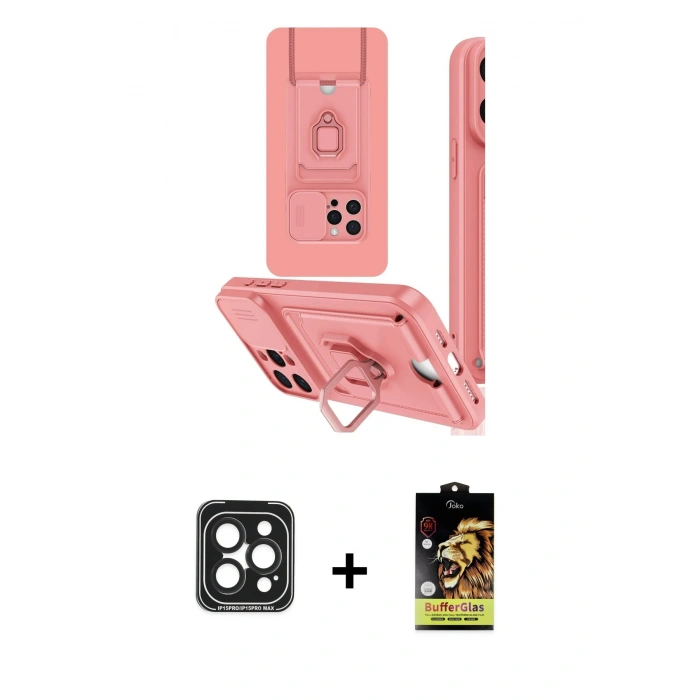 MARSİLYAN™- iPhone 15 Pro Max Kılıf Vadi Form Prime - Siyah Buffer Cam Ekran Koruyucu + Siyah PVD Metal Kamera Lens