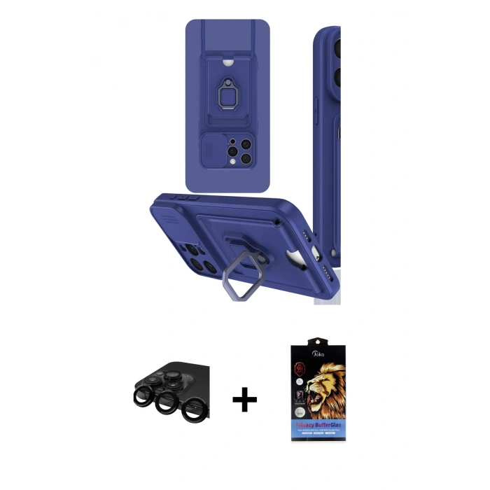MARSİLYAN™- iPhone 15 Pro Max Kılıf Vadi Form Prime - Siyah Buffer Hayalet Cam Ekran Koruyucu + Raze Metal Kamera Lens - SH