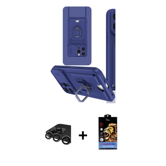 MARSİLYAN™- iPhone 15 Pro Max Kılıf Vadi Form Prime - Siyah Buffer Hayalet Cam Ekran Koruyucu + Titanyum Gri Raze Metal Kamera Lens