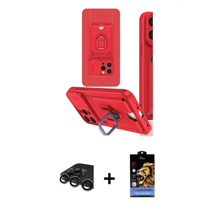 MARSİLYAN™- iPhone 15 Pro Max Kılıf Vadi Form Prime - Siyah Buffer Hayalet Cam Ekran Koruyucu + Titanyum Gri Raze Metal Kamera Lens