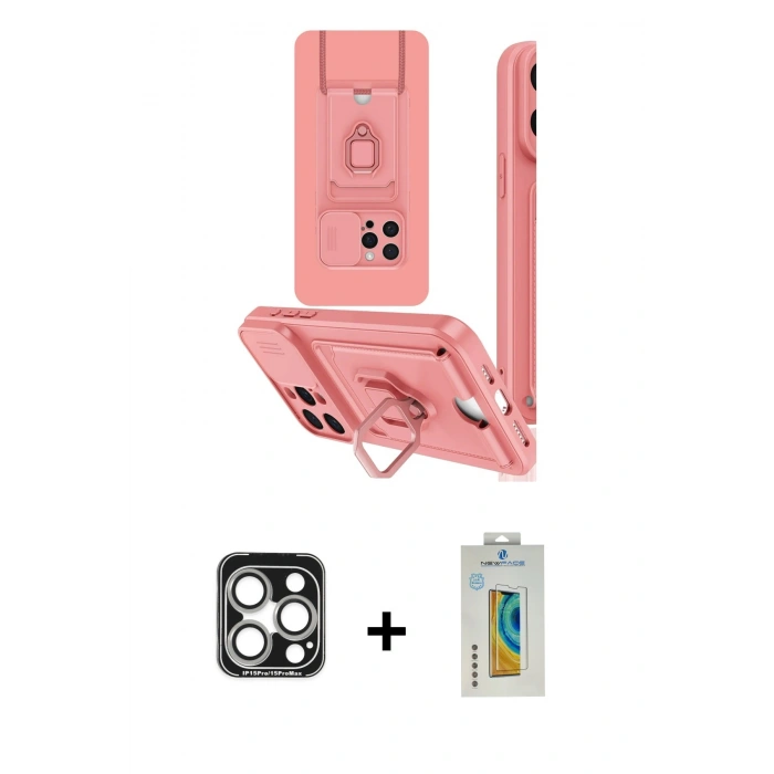 MARSİLYAN™- iPhone 15 Pro Max Kılıf Vadi Form Prime - Siyah Polymer Nano Ekran Koruyucu + Gümüş PVD Metal Kamera Lens