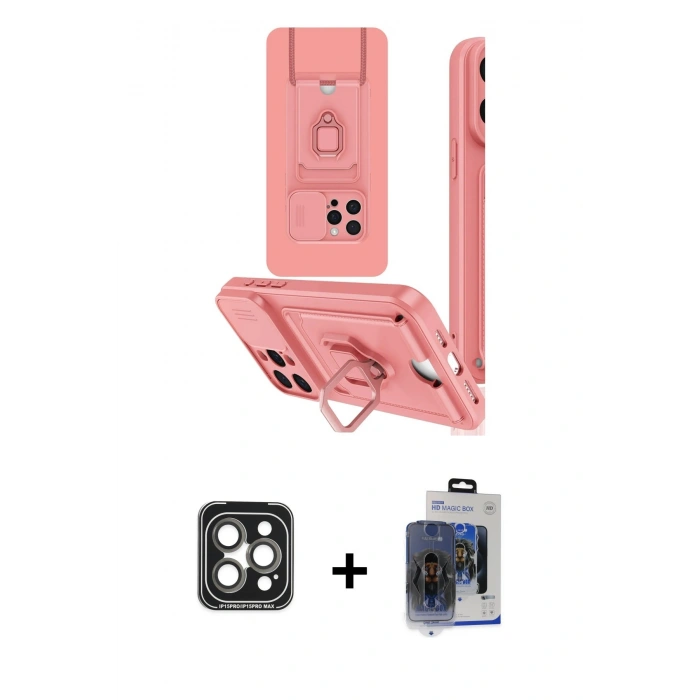 MARSİLYAN™- iPhone 15 Pro Max Kılıf Vadi Form Prime - Siyah Vanessa Magic Cam + Gri PVD Metal Kamera Lens