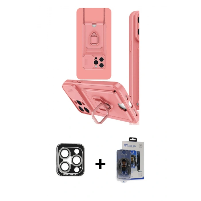 MARSİLYAN™- iPhone 15 Pro Max Kılıf Vadi Form Prime - Siyah Vanessa Magic Cam + Gümüş PVD Metal Kamera Lens