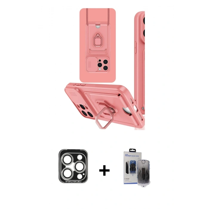 MARSİLYAN™- iPhone 15 Pro Max Kılıf Vadi Form Prime - Siyah Vanessa Magic Hayalet Cam + PVD Metal Kamera Lens - GS