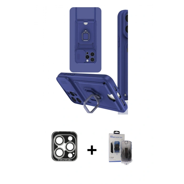 MARSİLYAN™- iPhone 15 Pro Max Kılıf Vadi Form Prime - Siyah Vanessa Magic Hayalet Cam + PVD Metal Kamera Lens - GS