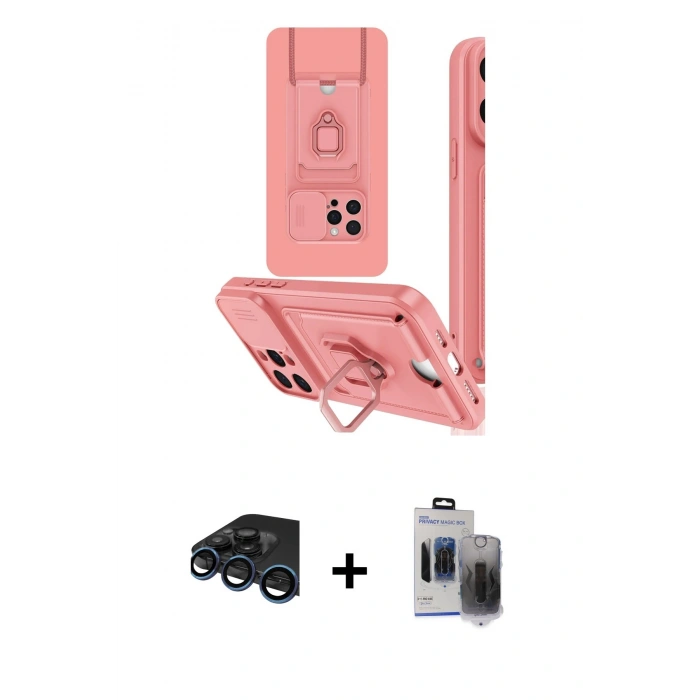 MARSİLYAN™- iPhone 15 Pro Max Kılıf Vadi Form Prime - Siyah Vanessa Magic Hayalet Cam + Raze Metal Kamera Lens - LT