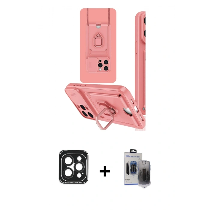 MARSİLYAN™- iPhone 15 Pro Max Kılıf Vadi Form Prime - Siyah Vanessa Magic Hayalet Cam + PVD Metal Kamera Lens - SH