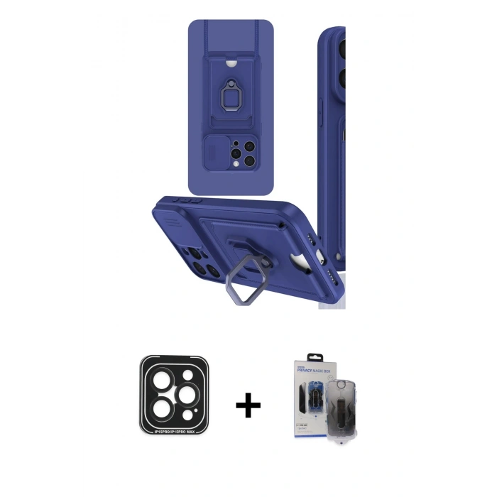 MARSİLYAN™- iPhone 15 Pro Max Kılıf Vadi Form Prime - Siyah Vanessa Magic Hayalet Cam + PVD Metal Kamera Lens - SH