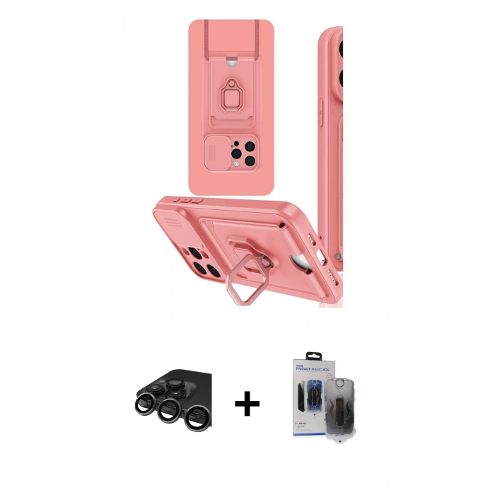 MARSİLYAN™- iPhone 15 Pro Max Kılıf Vadi Form Prime - Siyah Vanessa Magic Hayalet Cam + Raze Metal Kamera Lens - TMGI