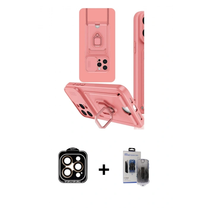 MARSİLYAN™- iPhone 15 Pro Max Kılıf Vadi Form Prime - Siyah Vanessa Magic Hayalet Cam + PVD Metal Kamera Lens - TU