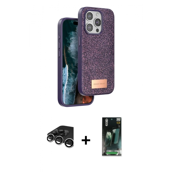 MARSİLYAN™- iPhone 15 Pro Max Kılıf Vadi Klasik Serisi - Şeffaf 360 Full Body Arka Koruyucu + Raze Metal Kamera Lens - GS