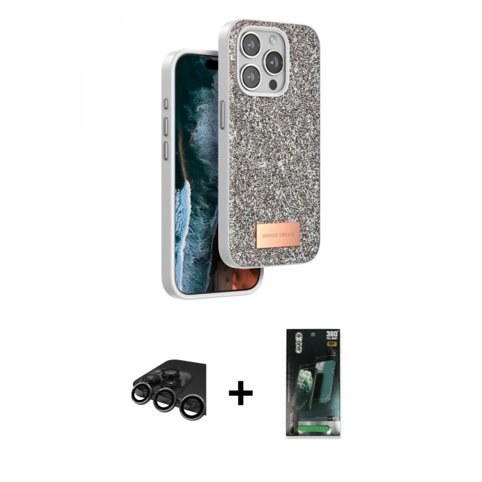 MARSİLYAN™- iPhone 15 Pro Max Kılıf Vadi Klasik Serisi - Şeffaf 360 Full Body Arka Koruyucu + Raze Metal Kamera Lens - TMGI