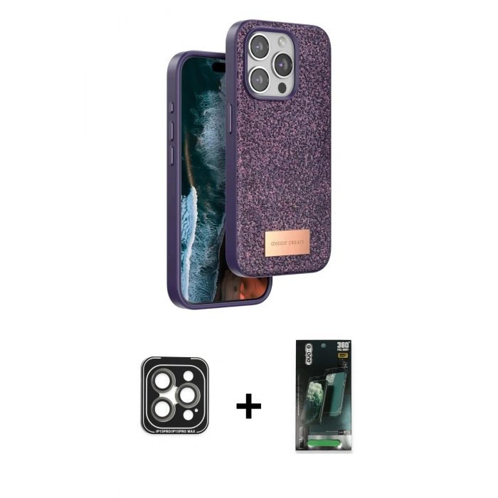 MARSİLYAN™- iPhone 15 Pro Max Kılıf Vadi Klasik Serisi - Siyah 360 Mat Full Body Arka Koruyucu + PVD Metal Kamera Lens - GI