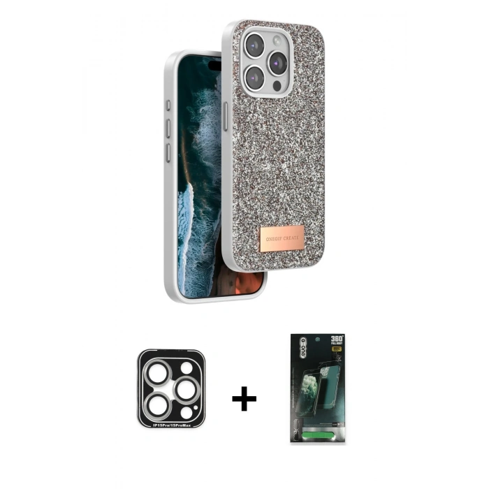 MARSİLYAN™- iPhone 15 Pro Max Kılıf Vadi Klasik Serisi - Siyah 360 Mat Full Body Arka Koruyucu + PVD Metal Kamera Lens - GS