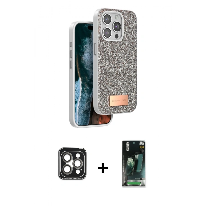 MARSİLYAN™- iPhone 15 Pro Max Kılıf Vadi Klasik Serisi - Siyah 360 Mat Full Body Arka Koruyucu + PVD Metal Kamera Lens - GI