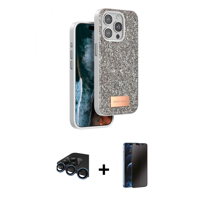 MARSİLYAN™- iPhone 15 Pro Max Kılıf Vadi Klasik Serisi - Siyah 3D Antistatik Hayalet Cam Ekran Koruyucu + Raze Metal Kamera Lens - LT