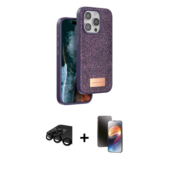 MARSİLYAN™- iPhone 15 Pro Max Kılıf Vadi Klasik Serisi - Siyah 3D Antistatik Mat Seramik Nano Ekran Koruyucu + Raze Metal Kamera Lens - SH