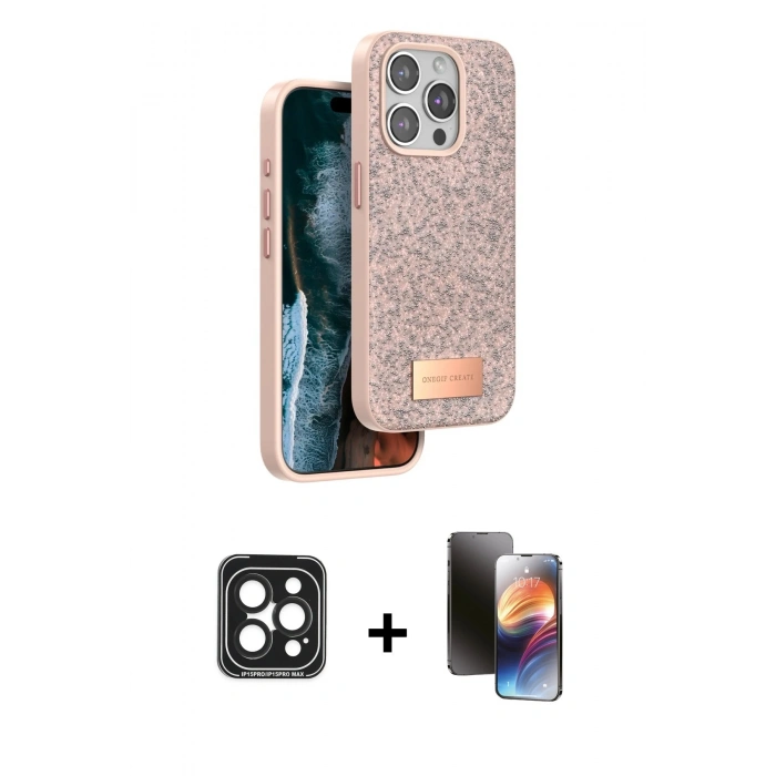 MARSİLYAN™- iPhone 15 Pro Max Kılıf Vadi Klasik Serisi - Siyah 3D Antistatik Mat Seramik Nano Ekran Koruyucu + PVD Metal Kamera Lens - SH