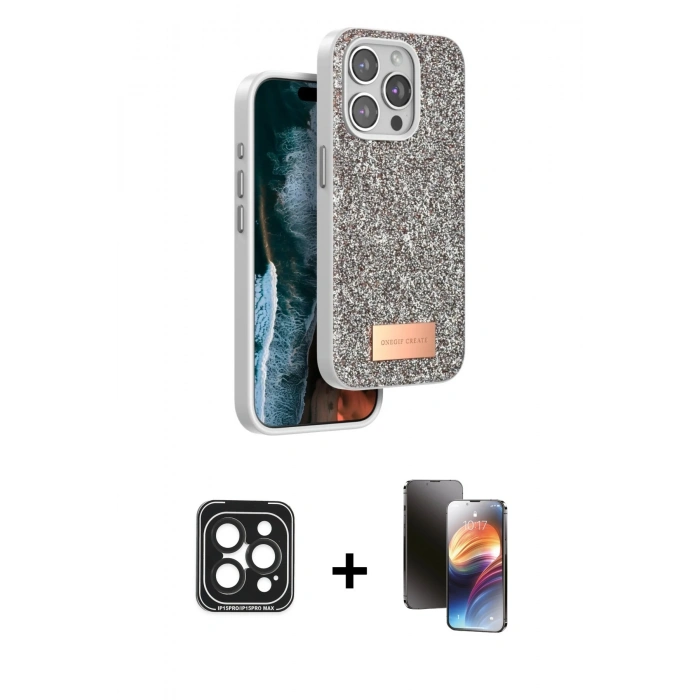 MARSİLYAN™- iPhone 15 Pro Max Kılıf Vadi Klasik Serisi - Siyah 3D Antistatik Mat Seramik Nano Ekran Koruyucu + PVD Metal Kamera Lens - SH