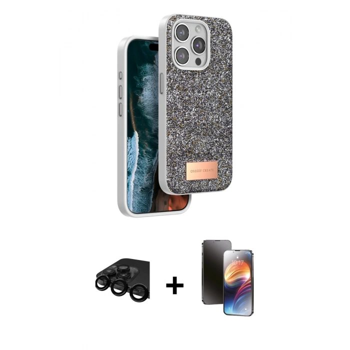 MARSİLYAN™- iPhone 15 Pro Max Kılıf Vadi Klasik Serisi - Siyah 3D Antistatik Mat Seramik Nano Ekran Koruyucu + Raze Metal Kamera Lens - SH