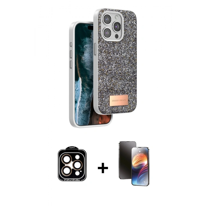 MARSİLYAN™- iPhone 15 Pro Max Kılıf Vadi Klasik Serisi - Siyah 3D Antistatik Mat Seramik Nano Ekran Koruyucu + PVD Metal Kamera Lens - TU