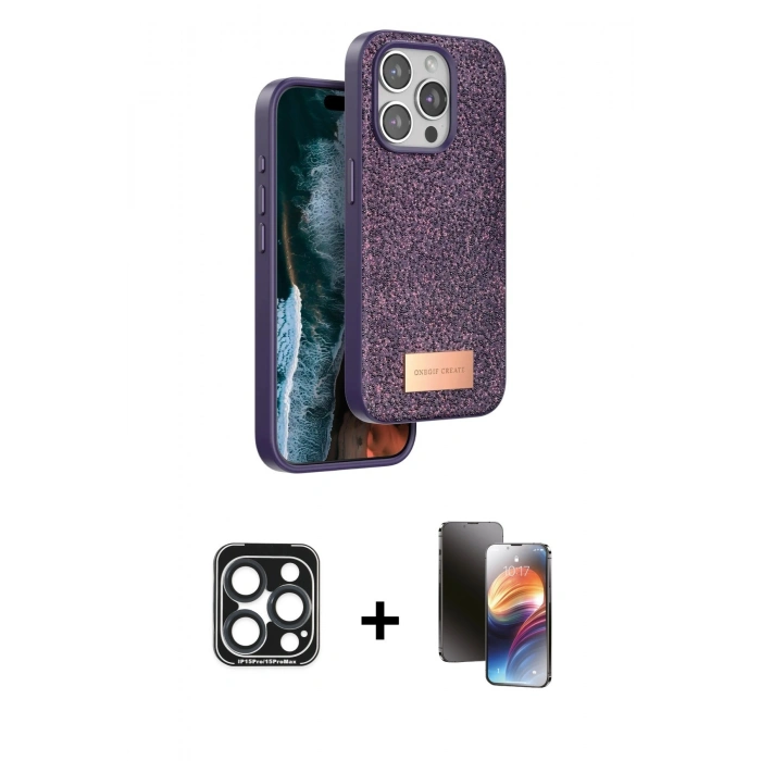 MARSİLYAN™- iPhone 15 Pro Max Kılıf Vadi Klasik Serisi - Siyah 3D Antistatik Mat Seramik Nano Ekran Koruyucu + PVD Metal Kamera Lens - LT