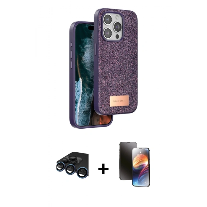 MARSİLYAN™- iPhone 15 Pro Max Kılıf Vadi Klasik Serisi - Siyah 3D Antistatik Mat Seramik Nano Ekran Koruyucu + Raze Metal Kamera Lens - LT