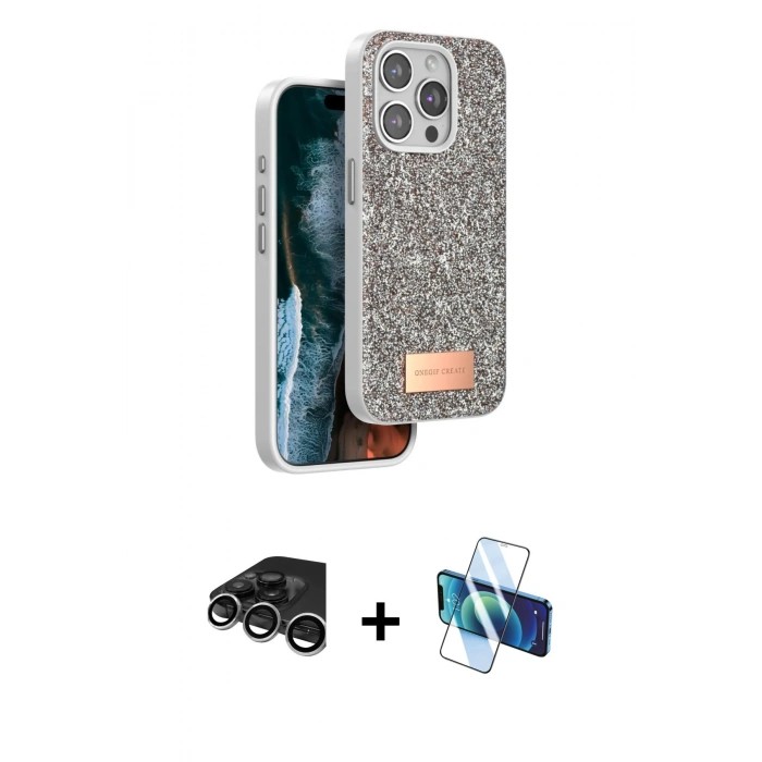 MARSİLYAN™- iPhone 15 Pro Max Kılıf Vadi Klasik Serisi - Siyah 3D Antistatik Seramik Nano Ekran Koruyucu + Raze Metal Kamera Lens - GS