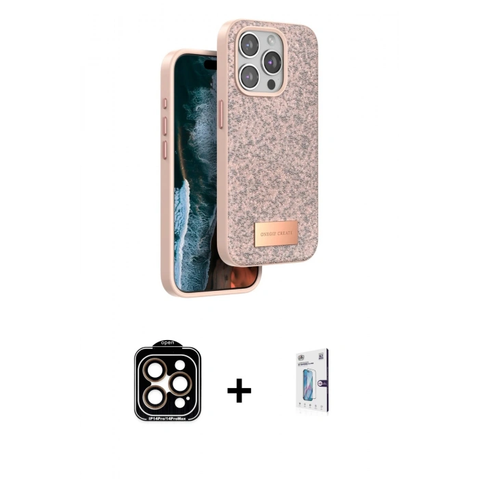 MARSİLYAN™- iPhone 15 Pro Max Kılıf Vadi Klasik Serisi - Siyah Bilvis 0.18mm Plus Cam Ekran Koruyucu + PVD Metal Kamera Lens - TU