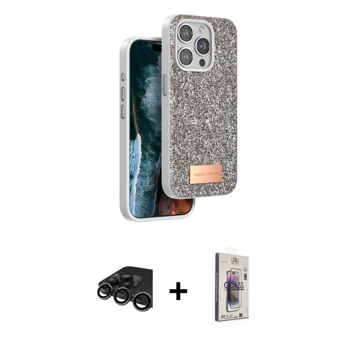 MARSİLYAN™- iPhone 15 Pro Max Kılıf Vadi Klasik Serisi - Siyah Bilvis 3D Cam Ekran Koruyucu + Raze Metal Kamera Lens - TMGI
