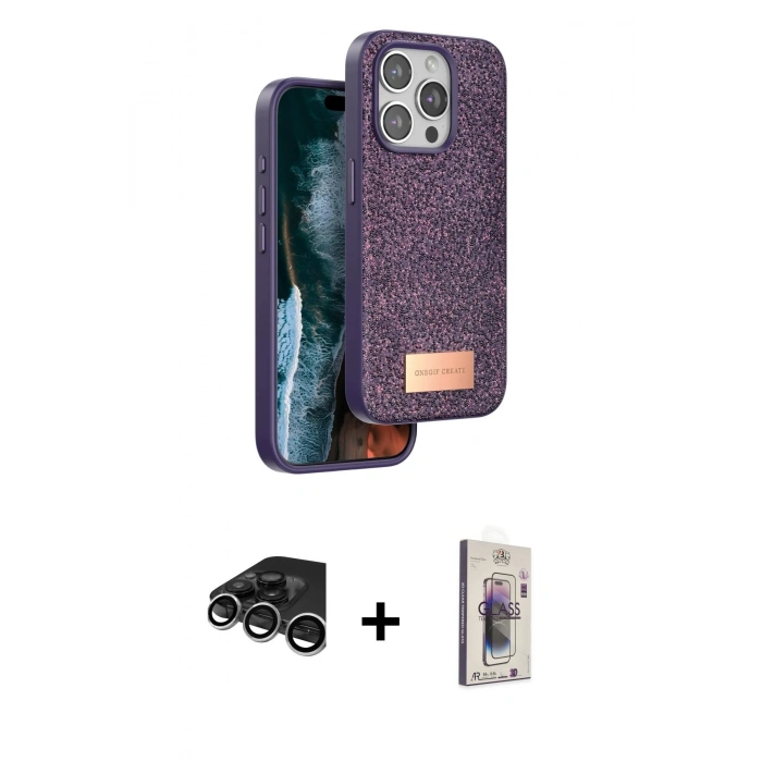 MARSİLYAN™- iPhone 15 Pro Max Kılıf Vadi Klasik Serisi - Siyah Bilvis 3D Cam Ekran Koruyucu + Raze Metal Kamera Lens - GS