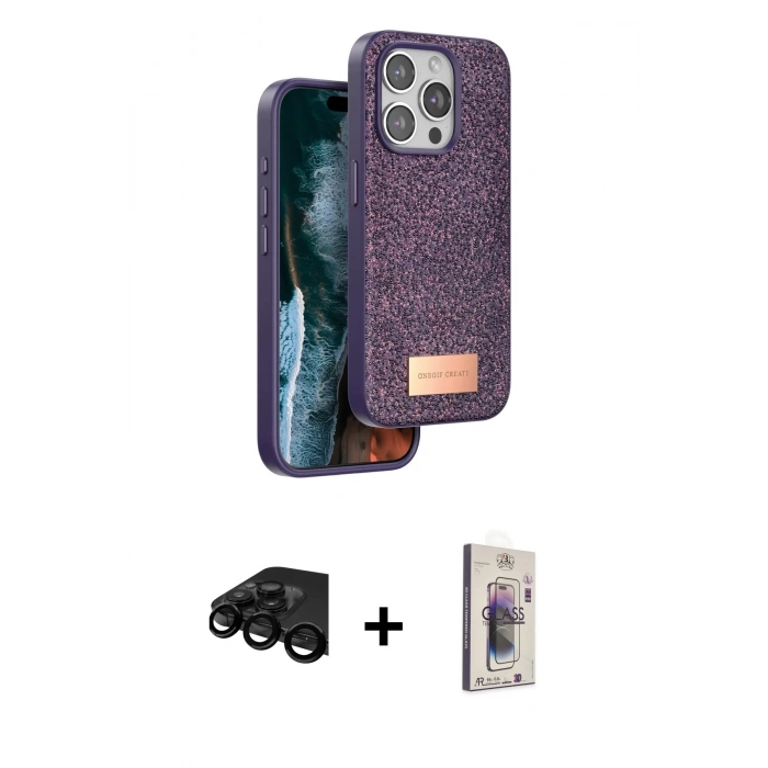 MARSİLYAN™- iPhone 15 Pro Max Kılıf Vadi Klasik Serisi - Siyah Bilvis 3D Cam Ekran Koruyucu + Raze Metal Kamera Lens - SH